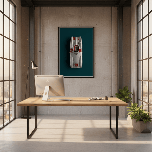 Mercedes - Benz W196 - Affiche Fine Art Silver Grey - Tirage Premium - Octane Studio